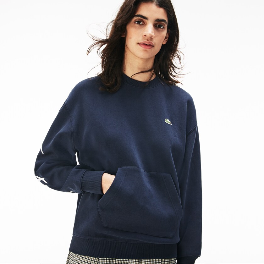 Moletons Azuis Branco Masculino Lacoste LIVE Crew Neck Embroidered Fleece IY1-49454N8