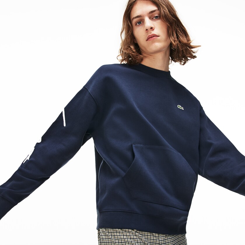 Moletons Azuis Branco Masculino Lacoste LIVE Crew Neck Embroidered Fleece IY1-49454N8