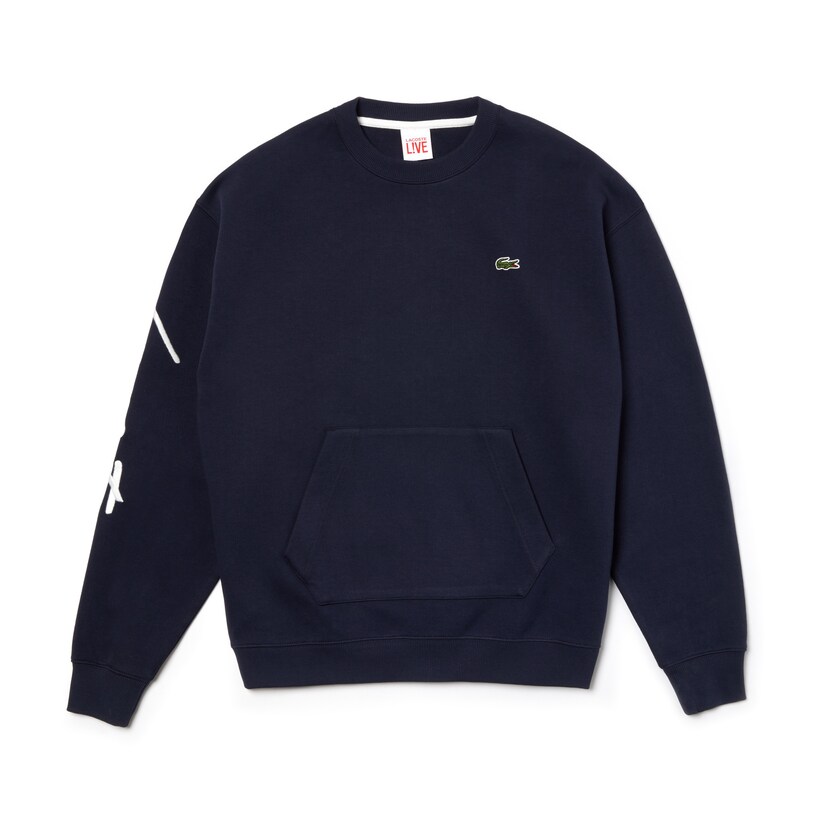 Moletons Azuis Branco Masculino Lacoste LIVE Crew Neck Embroidered Fleece IY1-49454N8