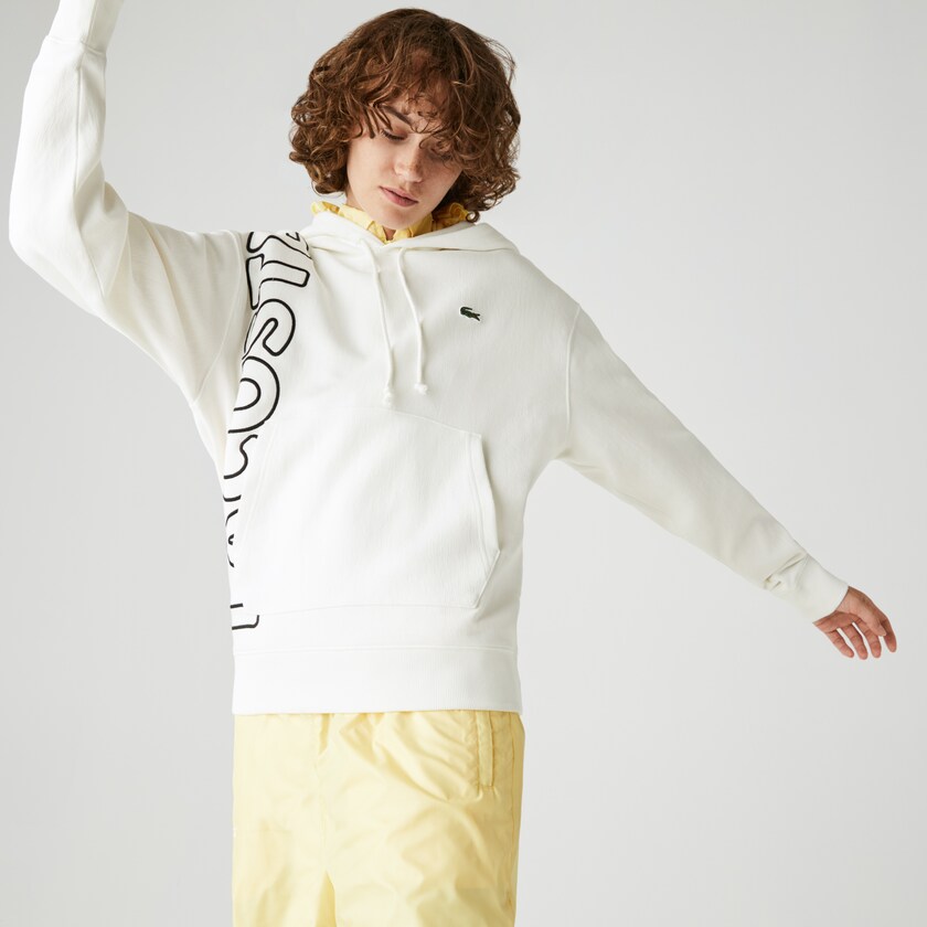 Moletons Branco Pretas Masculino Lacoste LIVE Hooded Embroidered Cotton Blend VY9-96899O3