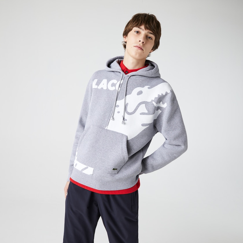 Moletons Cinzentas Branco Masculino Lacoste LIVE Loose Fit Hooded Print Fleece WY7-72527R5