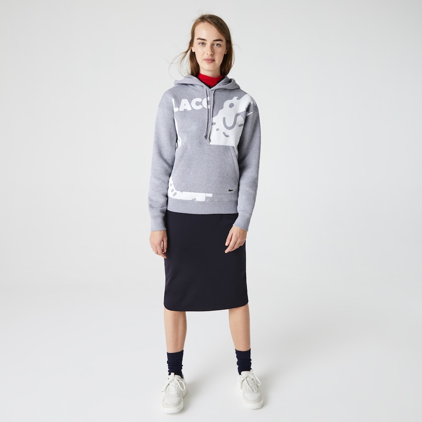 Moletons Cinzentas Branco Masculino Lacoste LIVE Loose Fit Hooded Print Fleece WY7-72527R5