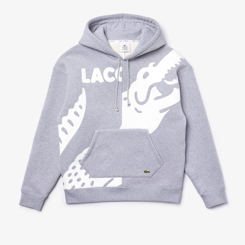 Moletons Cinzentas Branco Masculino Lacoste LIVE Loose Fit Hooded Print Fleece WY7-72527R5