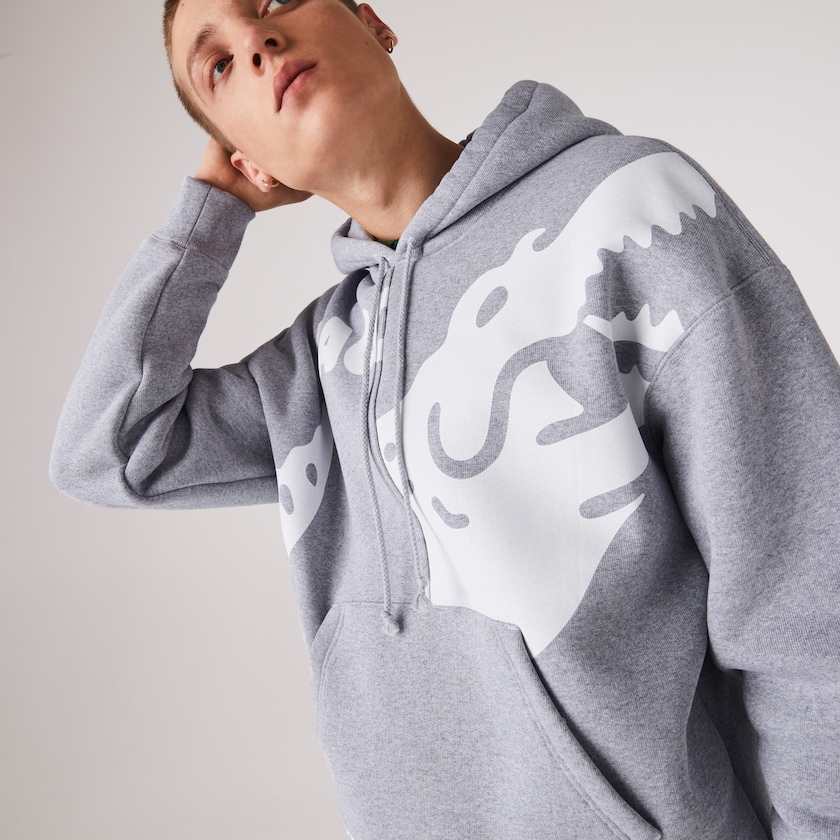 Moletons Cinzentas Branco Masculino Lacoste LIVE Loose Fit Hooded Print Fleece WY7-72527R5