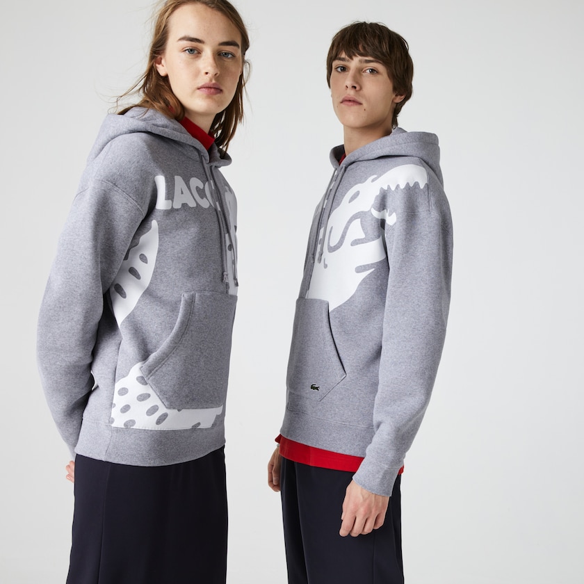Moletons Cinzentas Branco Masculino Lacoste LIVE Loose Fit Hooded Print Fleece WY7-72527R5