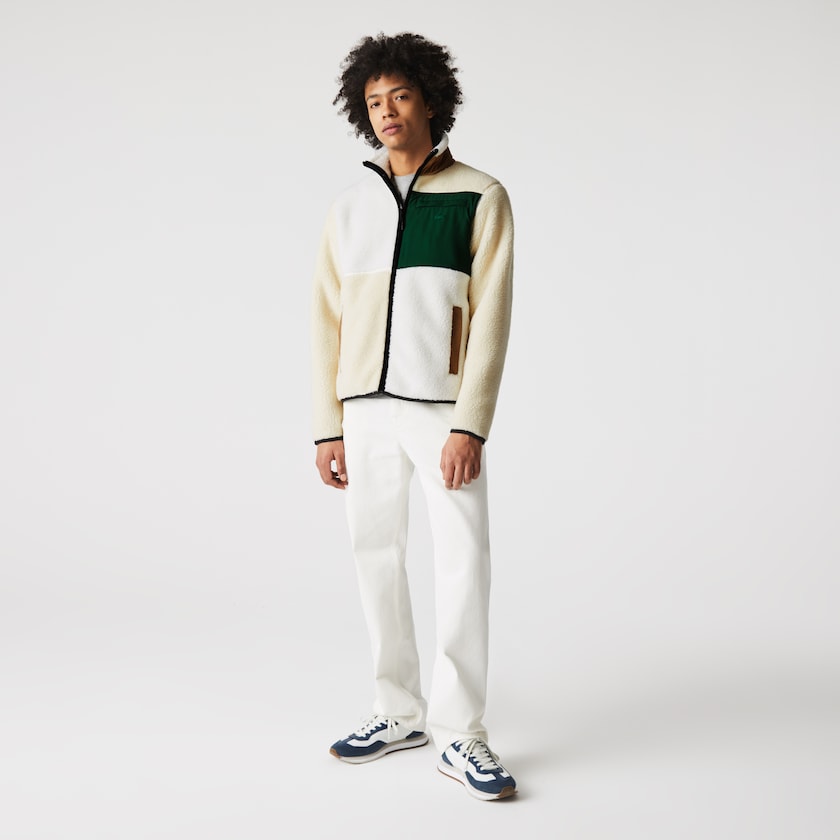 Moletons Bege Branco Feminino Lacoste LIVE Relaxed Fit Colorblock Sheepskin Fleece CU5-23992P0