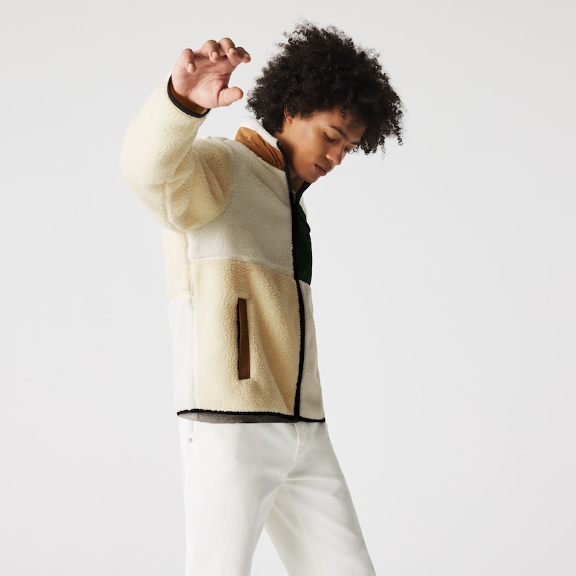 Moletons Bege Branco Feminino Lacoste LIVE Relaxed Fit Colorblock Sheepskin Fleece CU5-23992P0