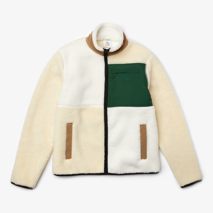 Moletons Bege Branco Feminino Lacoste LIVE Relaxed Fit Colorblock Sheepskin Fleece CU5-23992P0