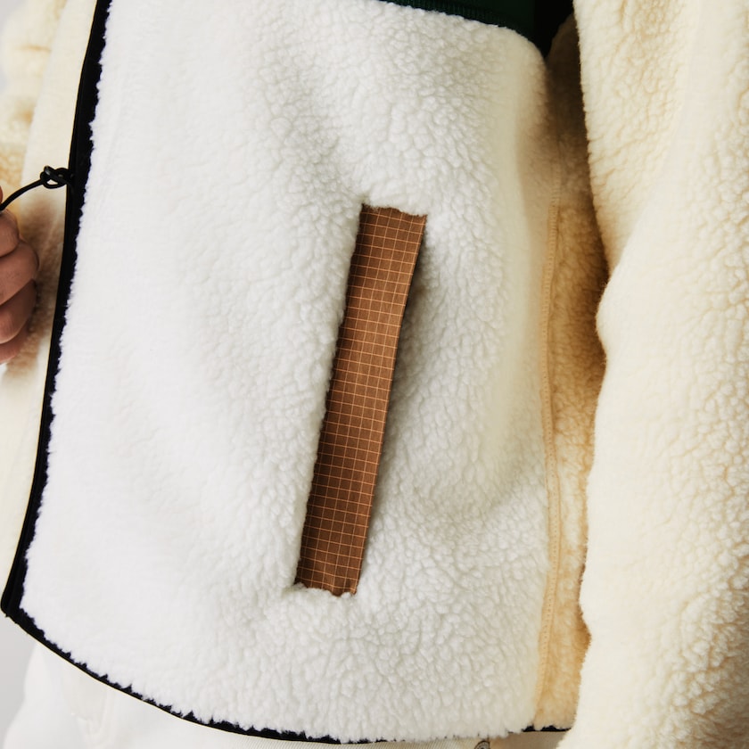 Moletons Bege Branco Feminino Lacoste LIVE Relaxed Fit Colorblock Sheepskin Fleece CU5-23992P0