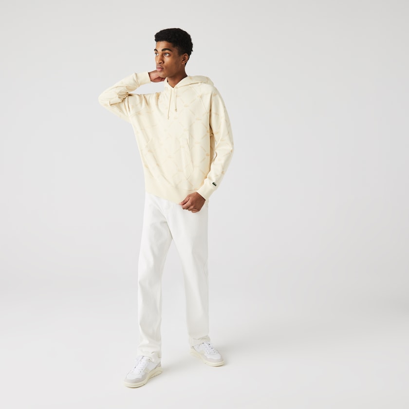 Moletons Bege Feminino Lacoste LIVE Relaxed Fit Hooded Monogram Cotton SL5-07390E2