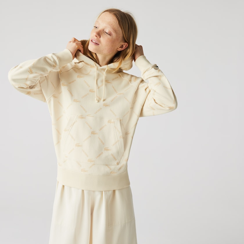 Moletons Bege Feminino Lacoste LIVE Relaxed Fit Hooded Monogram Cotton SL5-07390E2