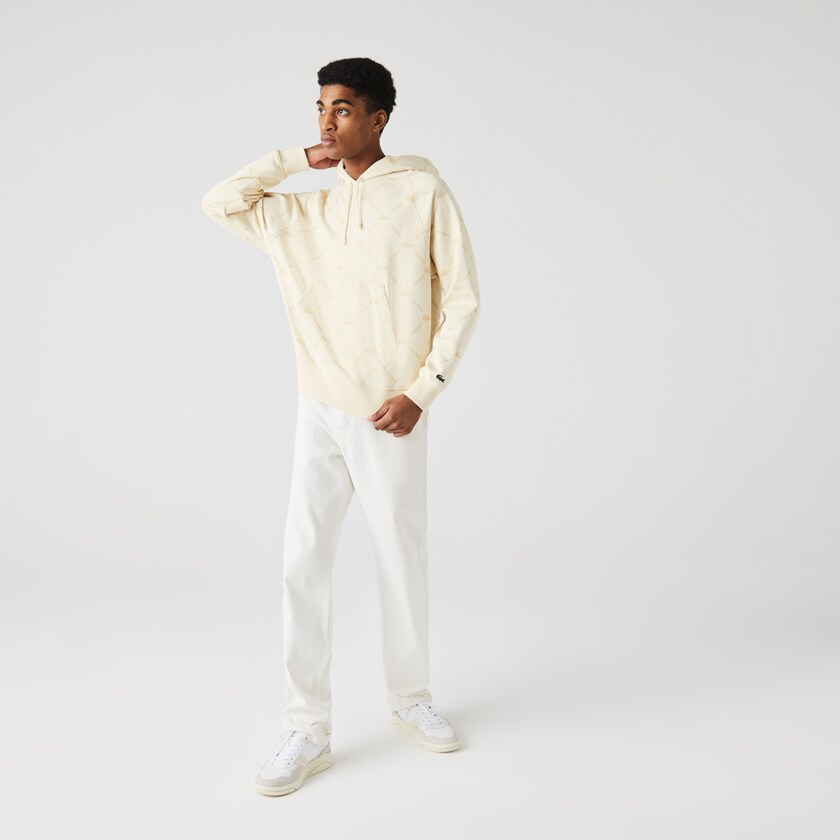 Moletons Bege Masculino Lacoste LIVE Relaxed Fit Hooded Monogram Cotton WY7-91209G3