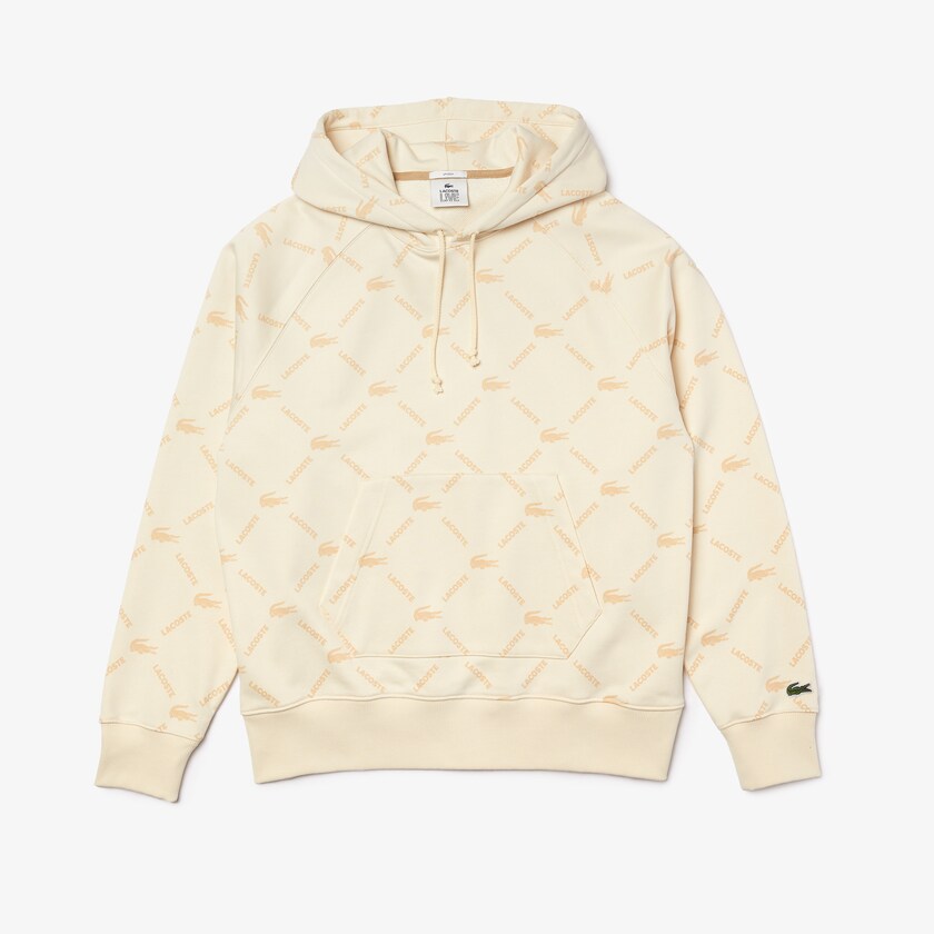 Moletons Bege Masculino Lacoste LIVE Relaxed Fit Hooded Monogram Cotton WY7-91209G3