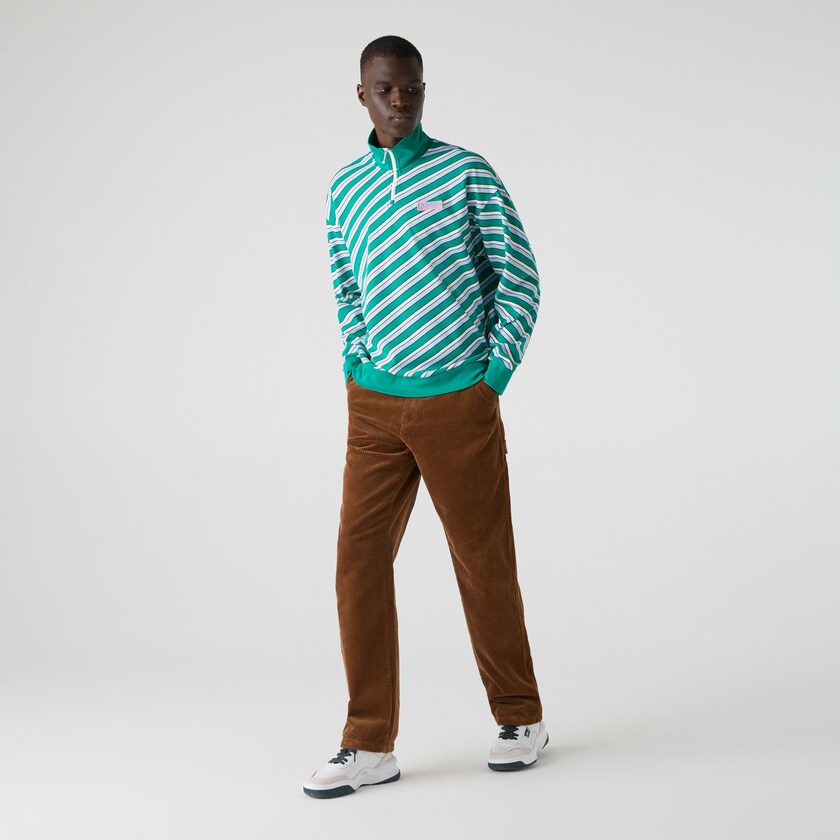 Moletons Verdes Branco Masculino Lacoste LIVE Striped Stand-Up Collar Cotton NN7-91909R3
