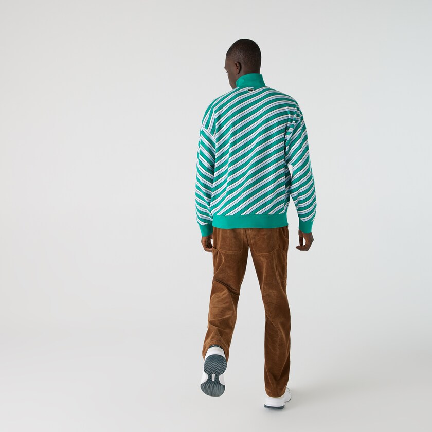 Moletons Verdes Branco Masculino Lacoste LIVE Striped Stand-Up Collar Cotton NN7-91909R3