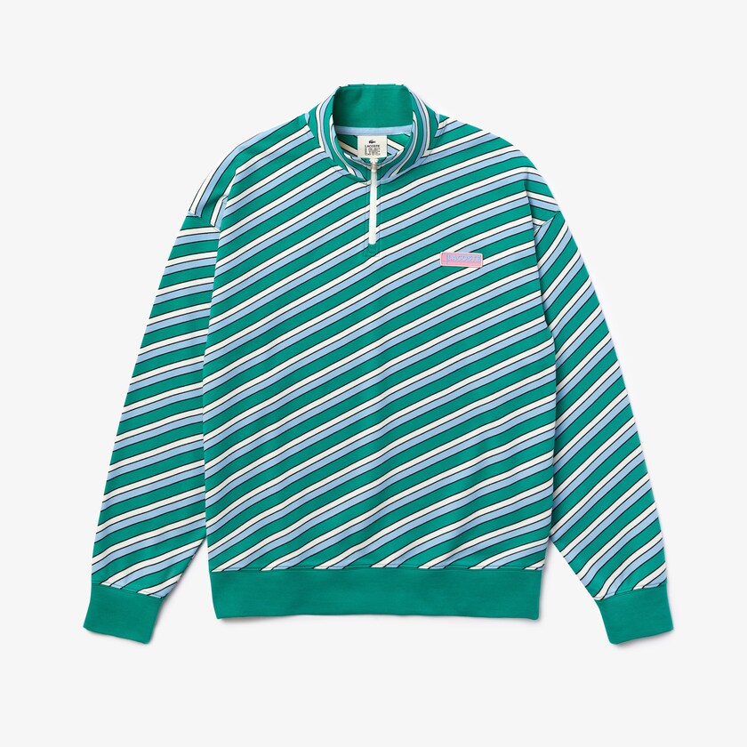 Moletons Verdes Branco Masculino Lacoste LIVE Striped Stand-Up Collar Cotton NN7-91909R3