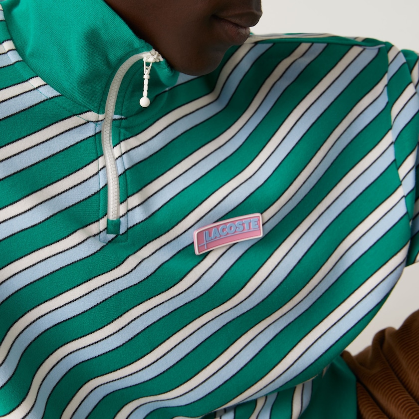 Moletons Verdes Branco Masculino Lacoste LIVE Striped Stand-Up Collar Cotton NN7-91909R3