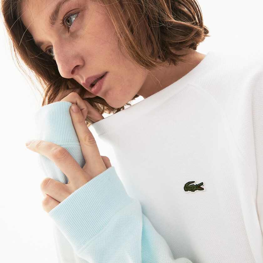 Moletons Turquesa Luz Verdes Branco Feminino Lacoste Made in France Crew Neck Organic Cotton RU5-01200Q5