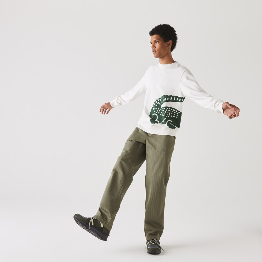 Moletons Branco Masculino Lacoste Oversize Croc Crew Neck Cotton SA8-44134D2