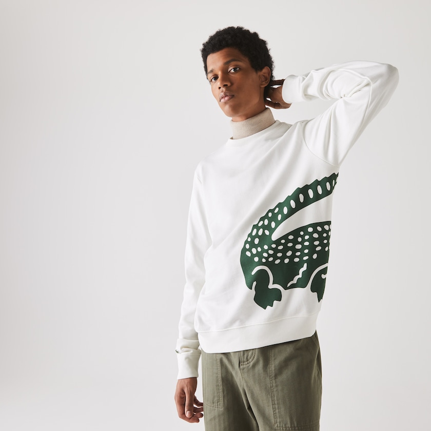 Moletons Branco Masculino Lacoste Oversize Croc Crew Neck Cotton SA8-44134D2