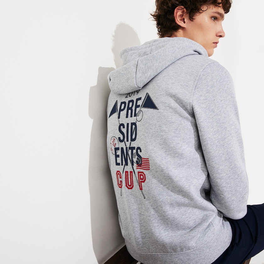 Moletons Cinzentas Masculino Lacoste Presidents Cup Hooded Back-Printed Fleece Zip Golf SH2-00690M9