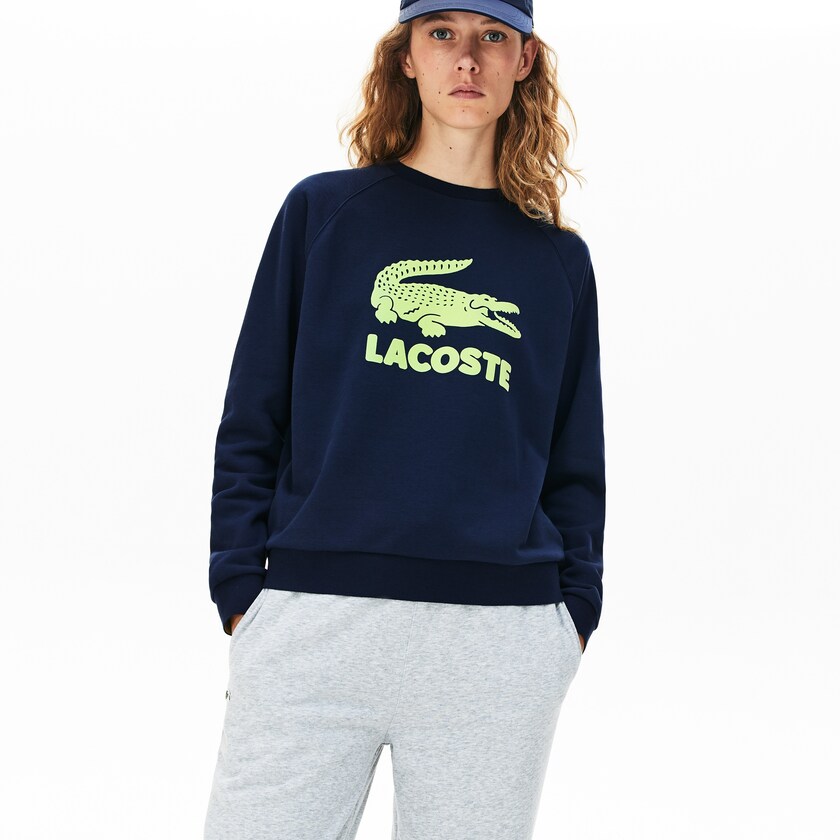 Moletons Azul Marinho Azuis Amarelas Feminino Lacoste Printed Fleece XQ9-73837X4
