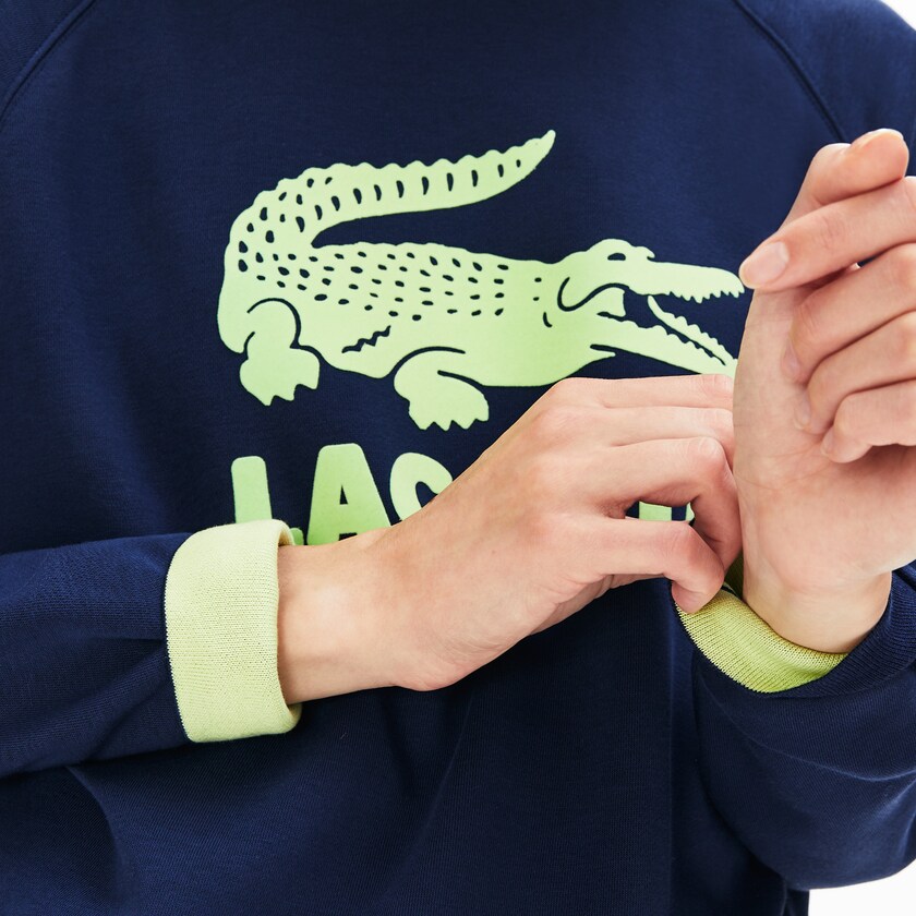 Moletons Azul Marinho Azuis Amarelas Feminino Lacoste Printed Fleece XQ9-73837X4