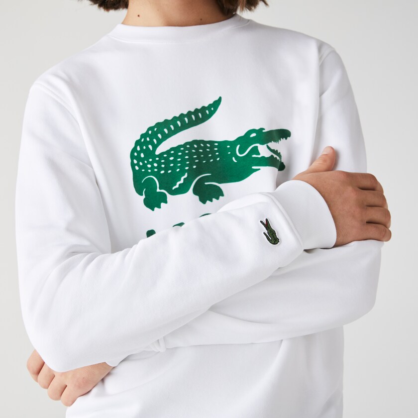 Moletons Branco Masculino Lacoste Printed Logo Fleece Crew Neck NB0-44924R4