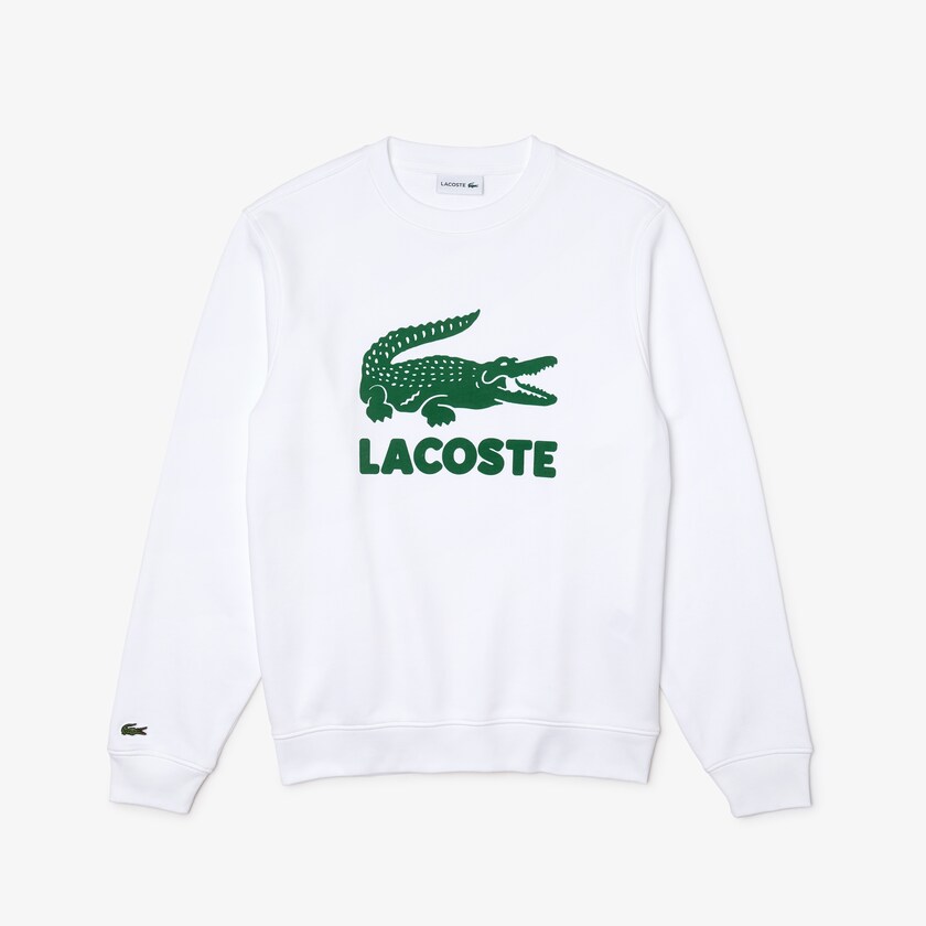 Moletons Branco Masculino Lacoste Printed Logo Fleece Crew Neck NB0-44924R4