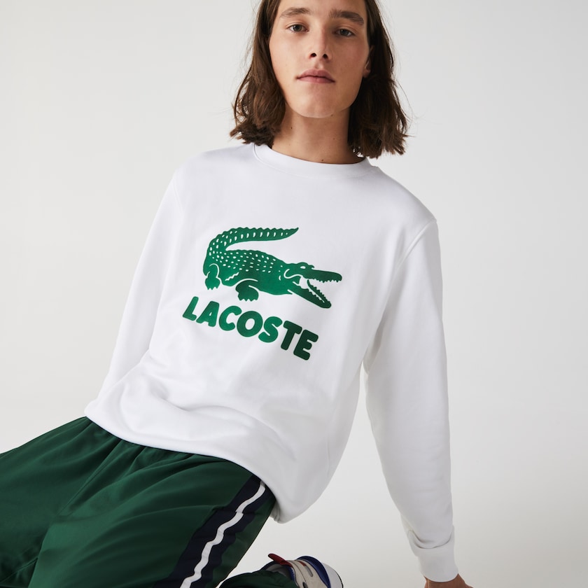 Moletons Branco Masculino Lacoste Printed Logo Fleece Crew Neck NB0-44924R4
