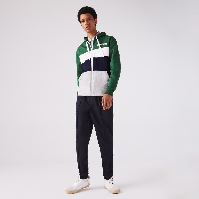 Moletons Verdes Azul Marinho Azuis Cinzentas Branco Masculino Lacoste SPORT Colourblock Fleece Zip AB2-69386J7