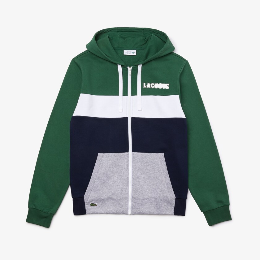 Moletons Verdes Azul Marinho Azuis Cinzentas Branco Masculino Lacoste SPORT Colourblock Fleece Zip AB2-69386J7