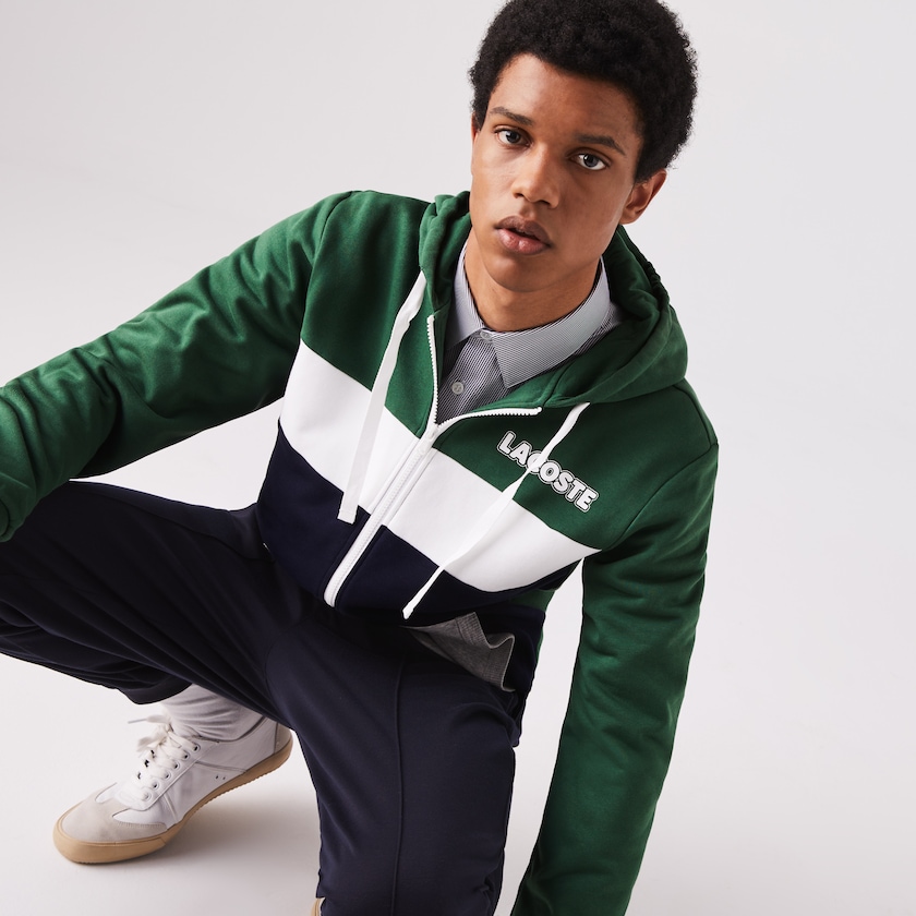 Moletons Verdes Azul Marinho Azuis Cinzentas Branco Masculino Lacoste SPORT Colourblock Fleece Zip AB2-69386J7