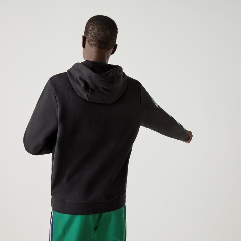 Moletons Pretas Masculino Lacoste SPORT Crocodile Print Hooded Cotton FP6-73277E8