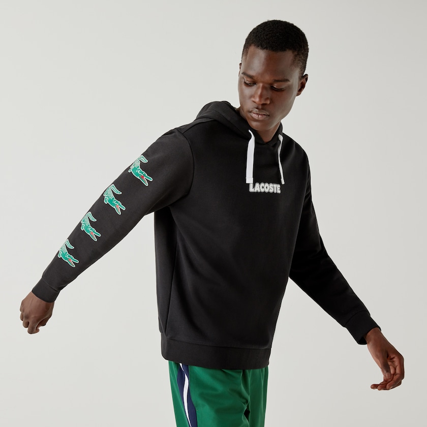 Moletons Pretas Masculino Lacoste SPORT Crocodile Print Hooded Cotton FP6-73277E8