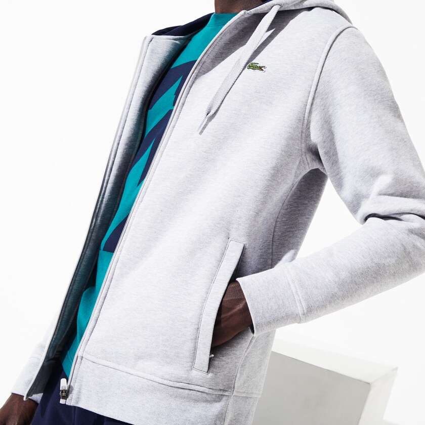 Moletons Cinzentas Azul Marinho Azuis Masculino Lacoste SPORT Full-Zip Fleece Hoodie IH7-33373W0