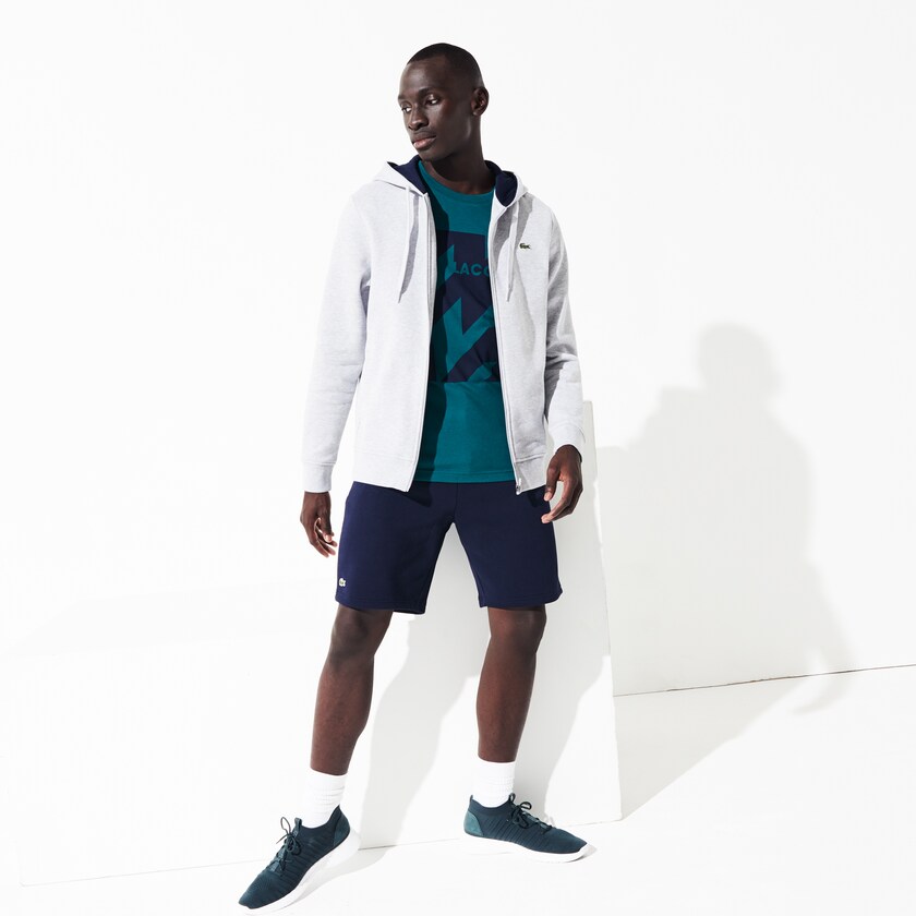 Moletons Cinzentas Azul Marinho Azuis Masculino Lacoste SPORT Full-Zip Fleece Hoodie IH7-33373W0