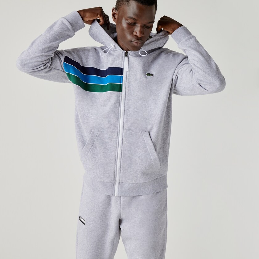 Moletons Cinzentas Azul Marinho Azuis Azuis Verdes Branco Masculino Lacoste SPORT Hooded Colorblock Fleece Zip ZA0-35053I1
