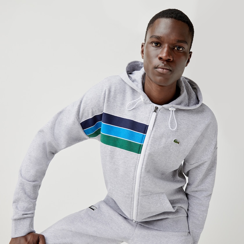 Moletons Cinzentas Azul Marinho Azuis Azuis Verdes Branco Masculino Lacoste SPORT Hooded Colorblock Fleece Zip ZA0-35053I1