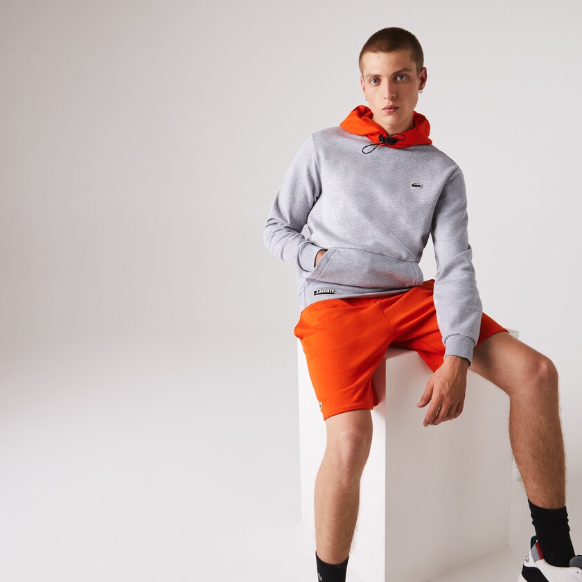 Moletons Cinzentas Vermelhas Masculino Lacoste SPORT Hooded Contrast Fleece LS6-92699J8