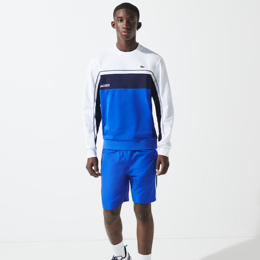 Moletons Branco Azuis Azul Marinho Azuis Branco Masculino Lacoste SPORT Resistant Colorblock Piqué PN4-01350R5
