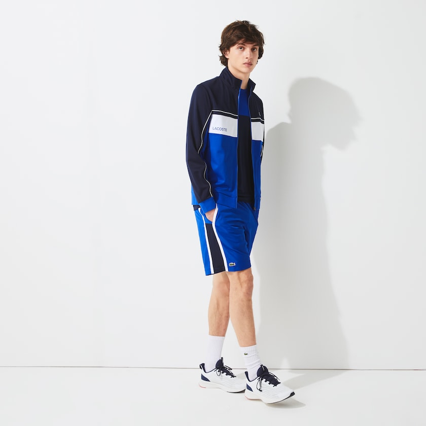 Moletons Azul Marinho Azuis Azuis Branco Azuis Masculino Lacoste SPORT Resistant Colourblock Piqué Zip KM4-04640Z5