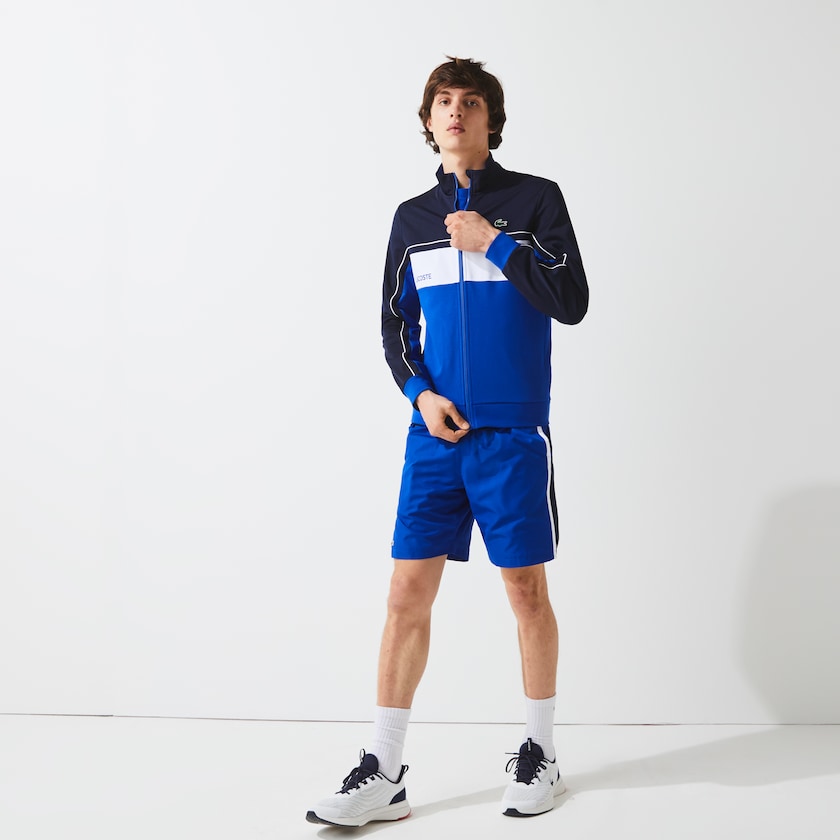 Moletons Azul Marinho Azuis Azuis Branco Azuis Masculino Lacoste SPORT Resistant Colourblock Piqué Zip KM4-04640Z5