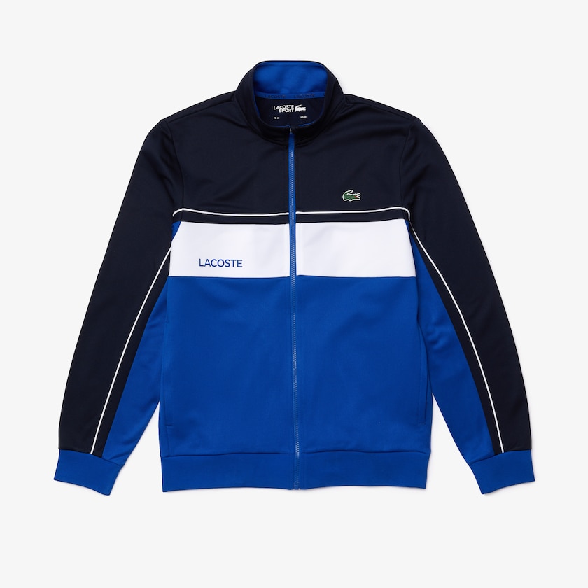 Moletons Azul Marinho Azuis Azuis Branco Azuis Masculino Lacoste SPORT Resistant Colourblock Piqué Zip KM4-04640Z5