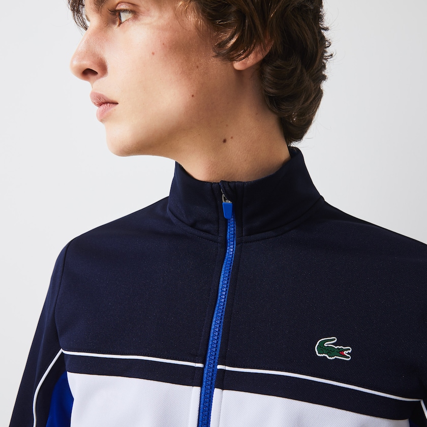 Moletons Azul Marinho Azuis Azuis Branco Azuis Masculino Lacoste SPORT Resistant Colourblock Piqué Zip KM4-04640Z5