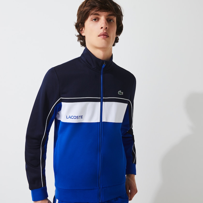 Moletons Azul Marinho Azuis Azuis Branco Azuis Masculino Lacoste SPORT Resistant Colourblock Piqué Zip KM4-04640Z5