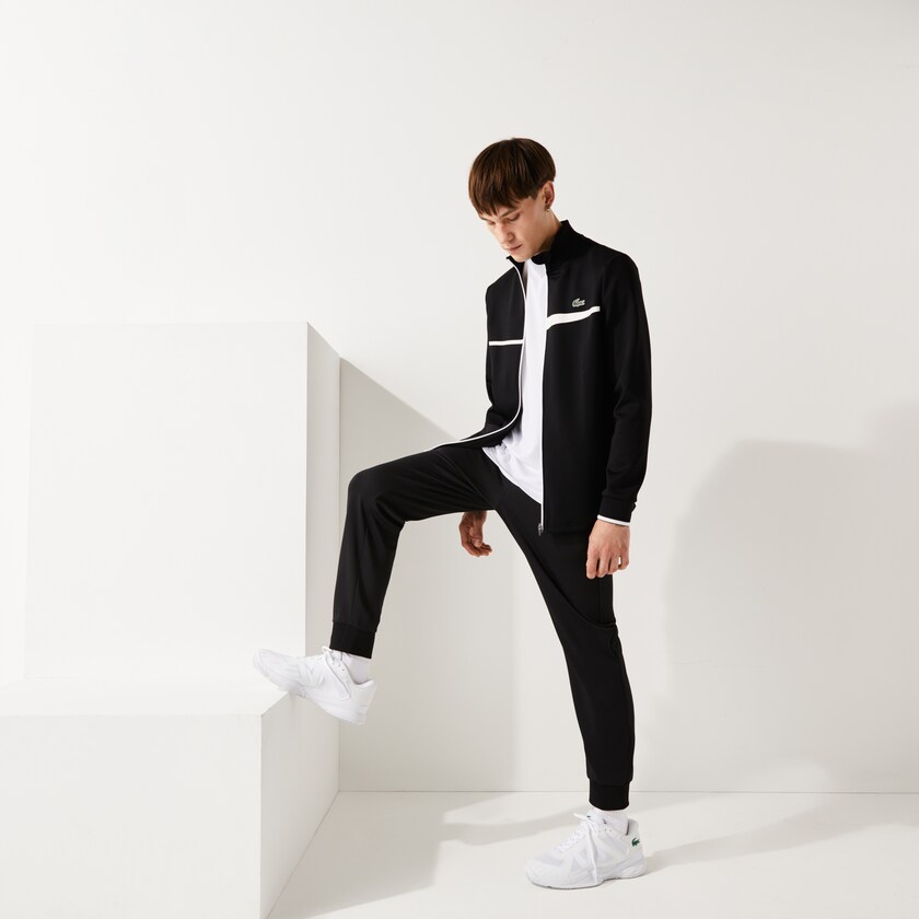 Moletons Pretas Branco Masculino Lacoste SPORT Stand-Up Collar Zip Tennis PA5-83168S1