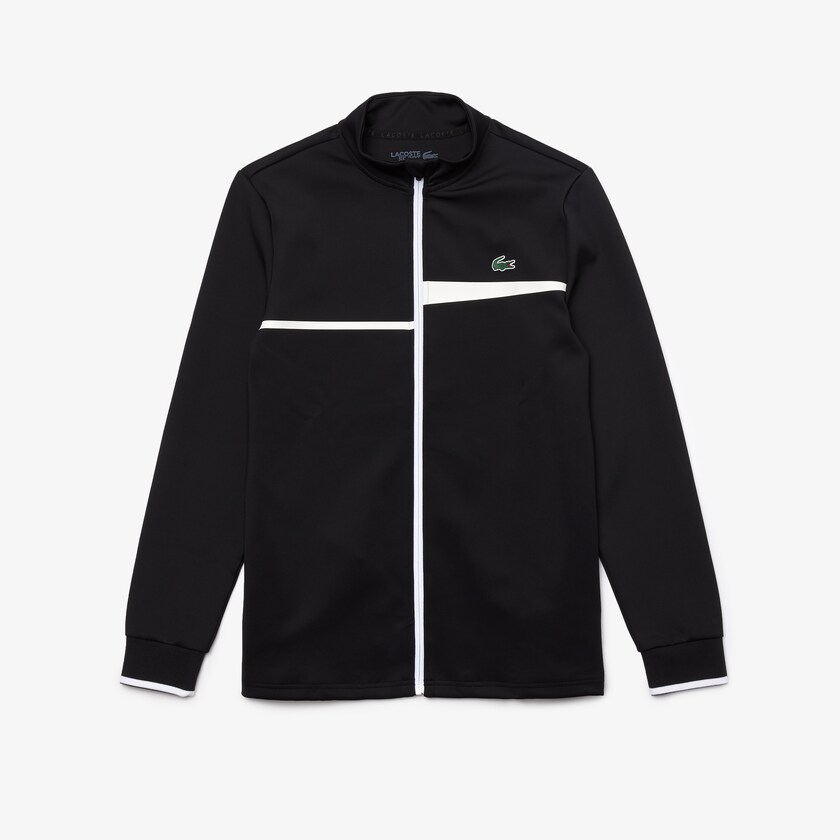 Moletons Pretas Branco Masculino Lacoste SPORT Stand-Up Collar Zip Tennis PA5-83168S1