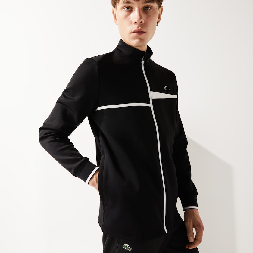 Moletons Pretas Branco Masculino Lacoste SPORT Stand-Up Collar Zip Tennis PA5-83168S1