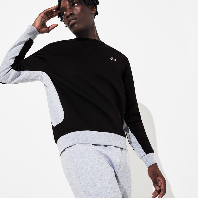 Moletons Pretas Cinzentas Masculino Lacoste SPORT Two-Tone Fleece Crew Neck TO0-07160B0